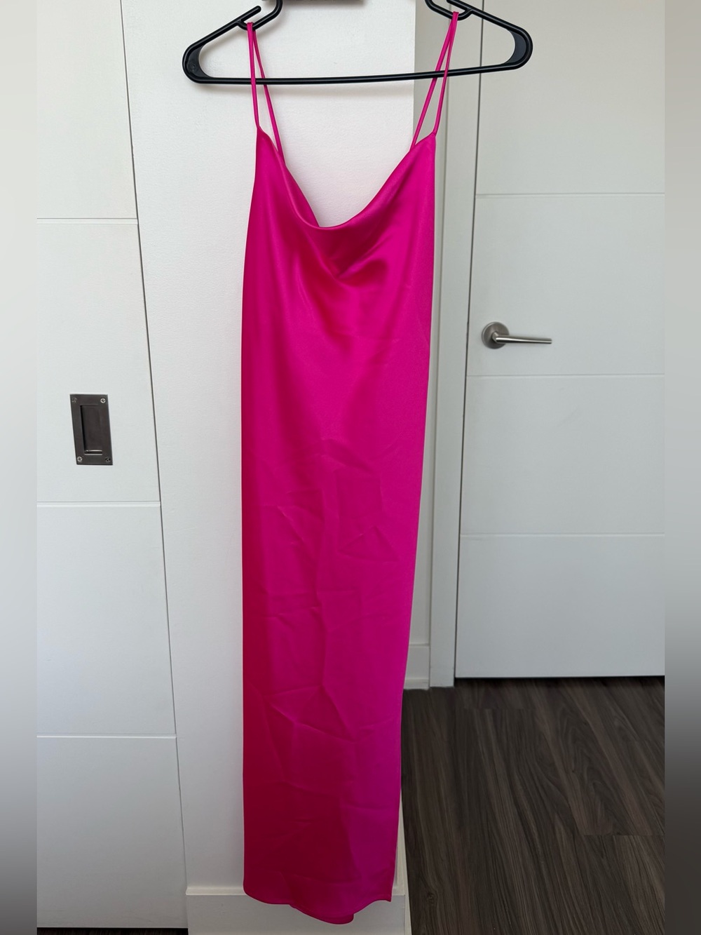 Hot Pink Satin Slip Dress with Cowl Neck